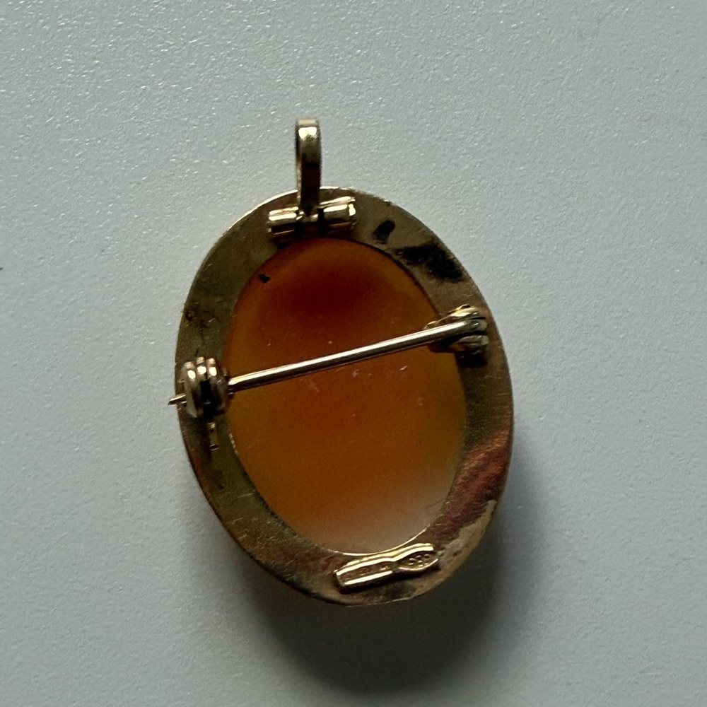 14k Gold Vintage Cameo pendant Brooch - Picture 3 of 6
